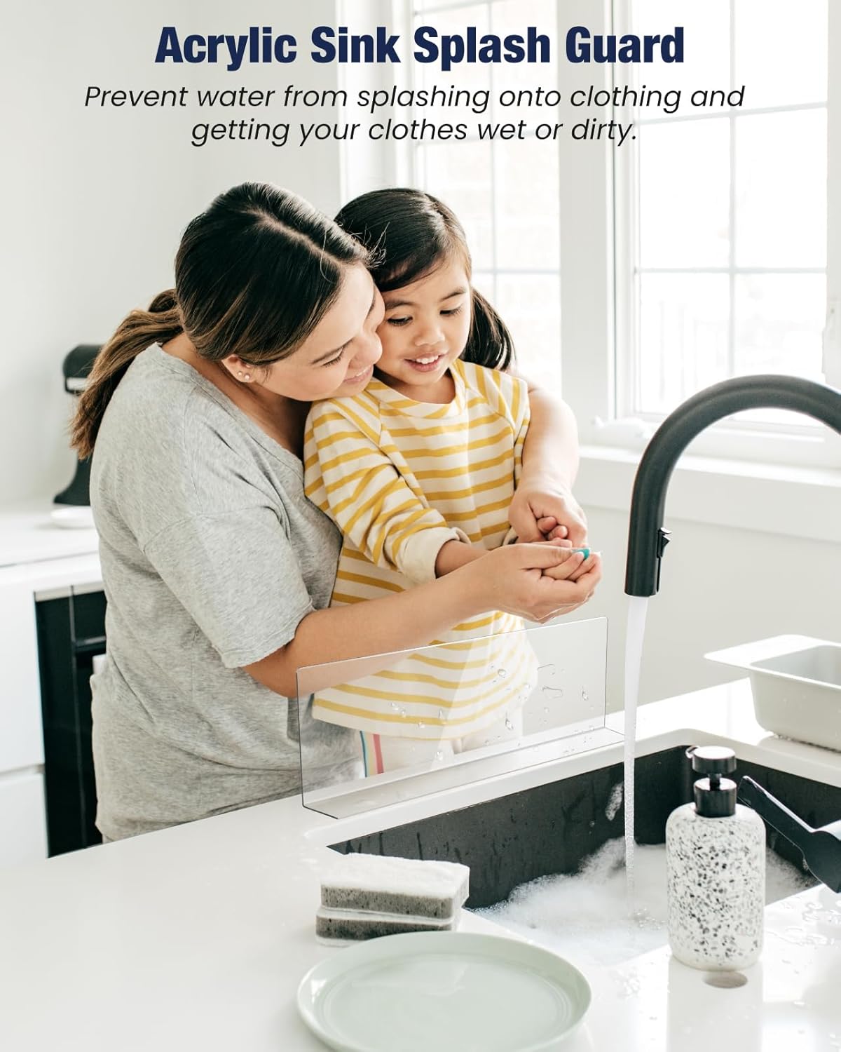 Acrylic Sink Splash Guard, Highly Transparent Fixed Splash Guard for Kitchen Island & Bathroom（23.6L x 1.6W x 4.7H）